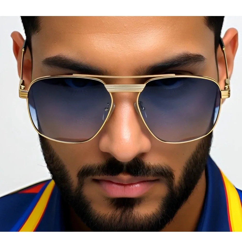 Men Sunglasses Fashion Blue Lens Gold Frame Square Retro Classic UV400 Lentes‎